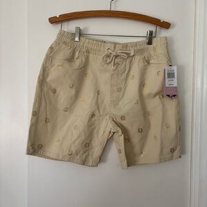 Men's Tan Shorts with Gold Accents Large